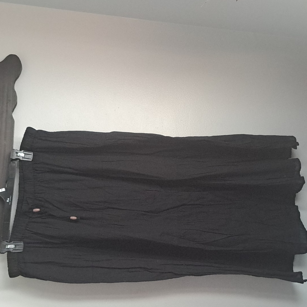 White Stag Black Tiered Cotton Drawstring Waist Skirt Sz L  Waist:18"-24" L:34"
